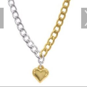 Adornia New Silver  and Gold Chain Necklace with Gold Heart  NEW